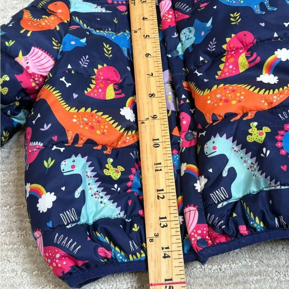Patpat Dinosaur Rainbow Print Puffer Jacket Kids Size 3 Years Hooded Ears Unisex